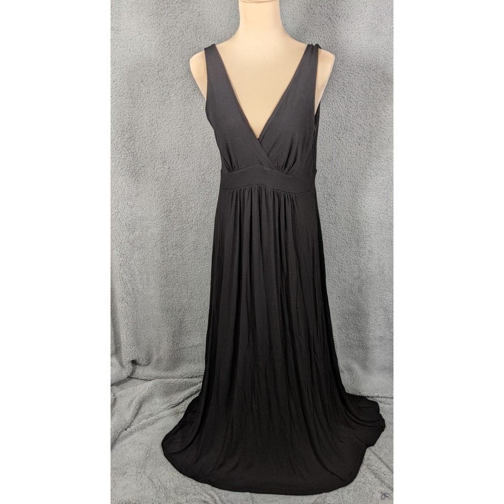 Ann Taylor Loft Maxi Dress Women M Black Plunge V Neck Empire Waist Formal Party